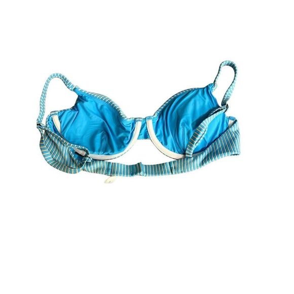 Andie Swimwear Womens Small Blue Silver The Bermuda Bikini Top Stripe Underwire - Picture 2 of 11